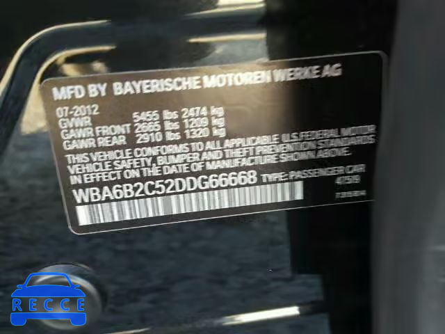 2013 BMW 650 WBA6B2C52DDG66668 зображення 9