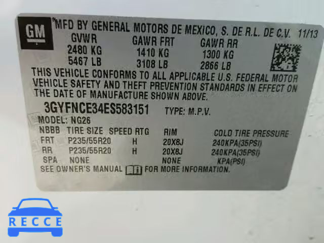 2014 CADILLAC SRX PERFOR 3GYFNCE34ES583151 image 9