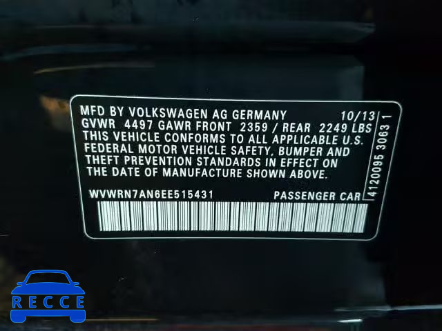 2014 VOLKSWAGEN CC WVWRN7AN6EE515431 Bild 9