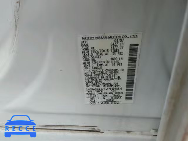 2007 NISSAN TITAN XE 1N6BA07A37N246684 image 9