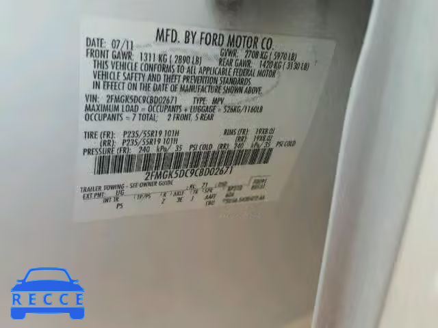 2012 FORD FLEX LIMIT 2FMGK5DC9CBD02671 image 9