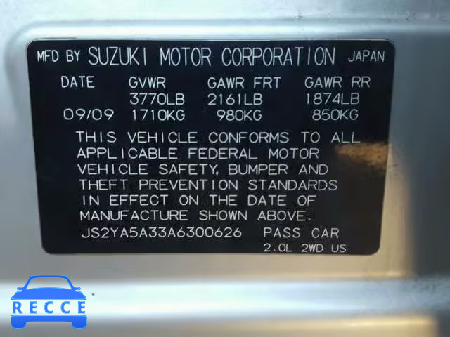 2010 SUZUKI SX4 BASE JS2YA5A33A6300626 image 9