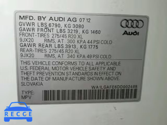 2013 AUDI Q7 PREMIUM WA1LGAFE6DD002488 image 9