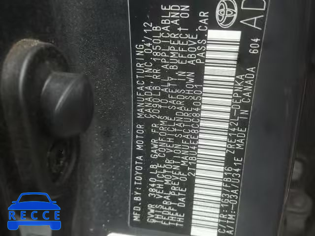 2012 TOYOTA COROLLA BA 2T1BU4EE8CC840501 image 9