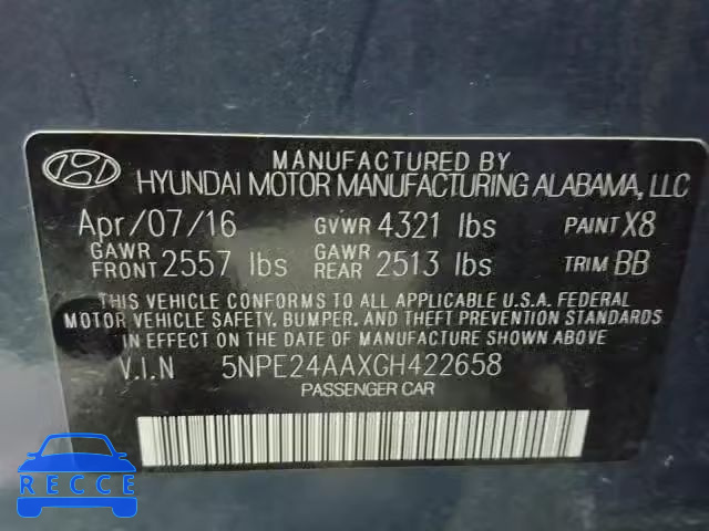 2016 HYUNDAI SONATA ECO 5NPE24AAXGH422658 Bild 9