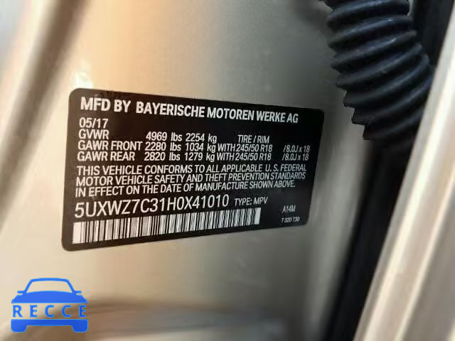 2017 BMW X3 SDRIVE2 5UXWZ7C31H0X41010 image 9