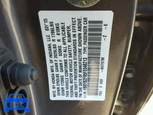 2015 HONDA CIVIC EXL 19XFB2F95FE048213 image 9