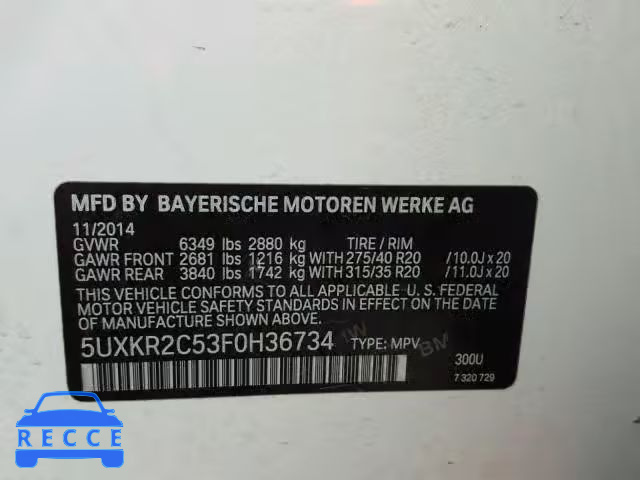 2015 BMW X5 SDRIVE3 5UXKR2C53F0H36734 image 9