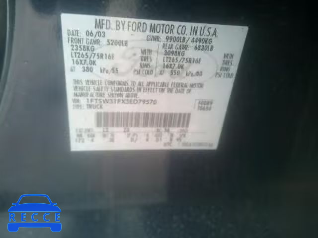 2003 FORD F350 SRW S 1FTSW31PX3ED79570 image 9
