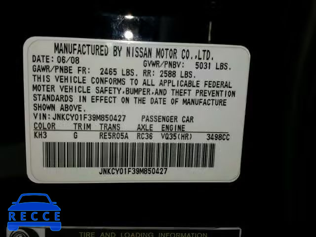 2009 INFINITI M35 BASE JNKCY01F39M850427 image 9