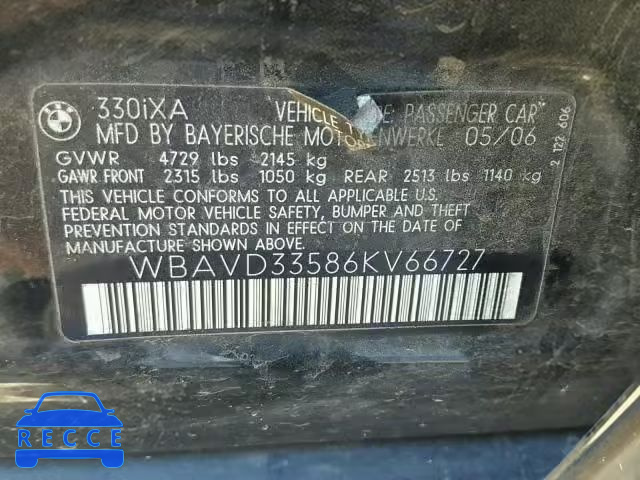 2006 BMW 330 XI WBAVD33586KV66727 зображення 9