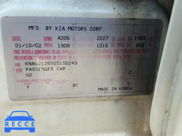 2002 KIA OPTIMA MAG KNAGD128925150249 image 9