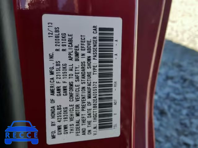 2014 HONDA ACCORD EXL 1HGCT1B82EA005572 image 9