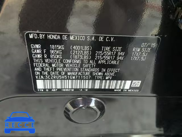 2016 HONDA HR-V EX 3CZRU5H51GM711507 image 9