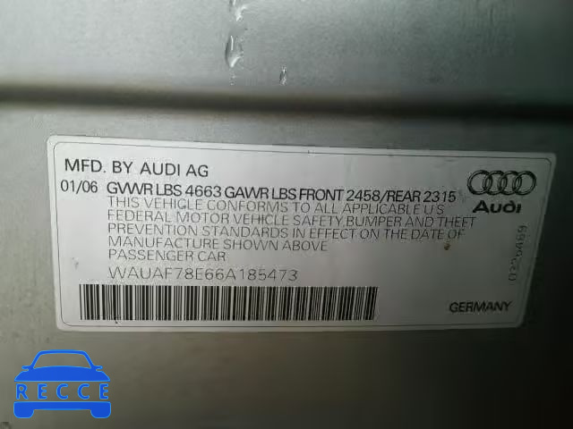 2006 AUDI A4 2 WAUAF78E66A185473 зображення 9