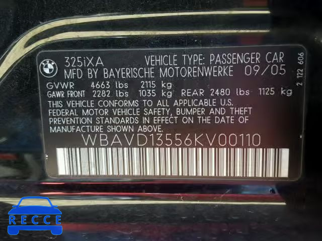 2006 BMW 325 XI WBAVD13556KV00110 image 9