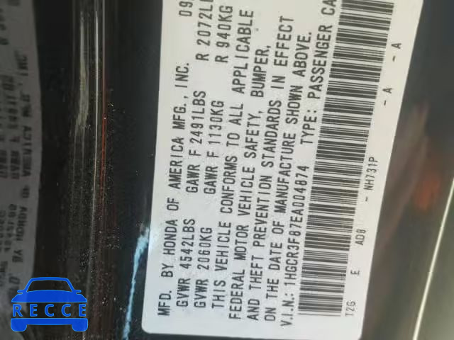 2014 HONDA ACCORD EXL 1HGCR3F87EA004874 image 9