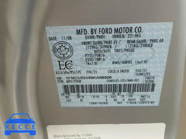 2009 FORD ESCAPE HYB 1FMCU59399KA98566 Bild 9