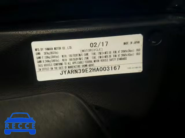 2017 YAMAHA YZFR1 JYARN39E2HA003167 image 9