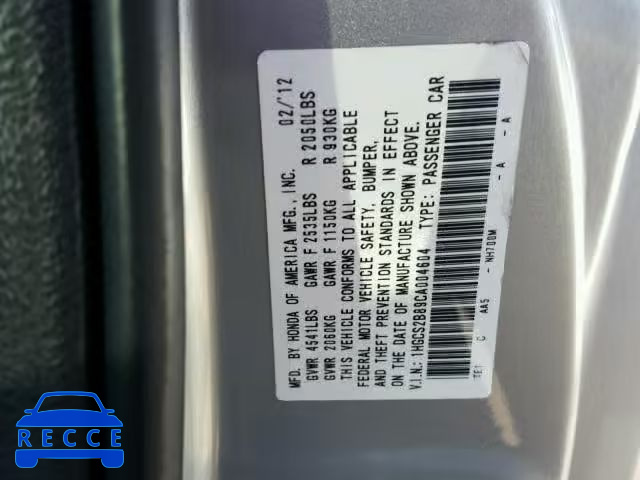 2012 HONDA ACCORD EXL 1HGCS2B89CA004604 image 9