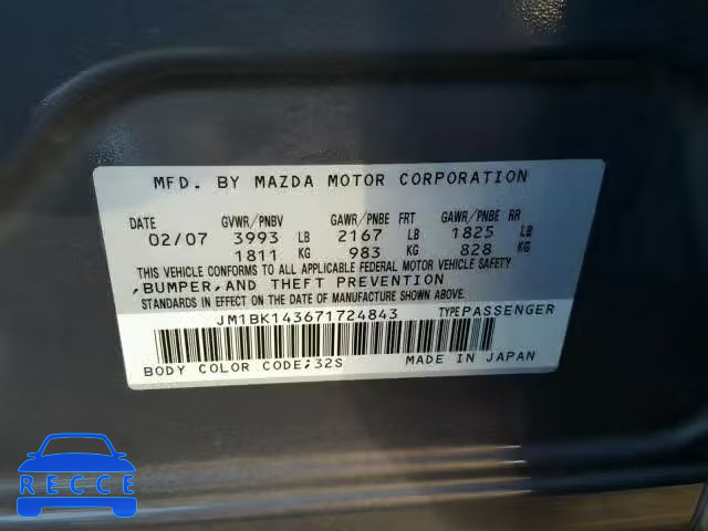 2007 MAZDA 3 HATCHBAC JM1BK143671724843 image 9