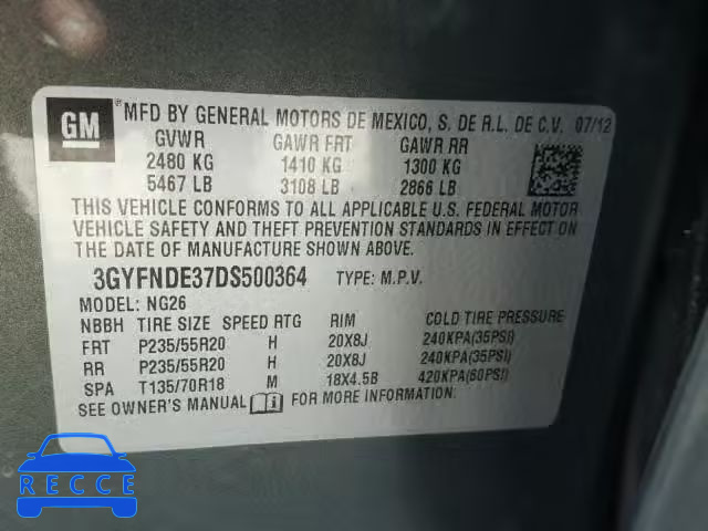 2013 CADILLAC SRX PERFOR 3GYFNDE37DS500364 image 9