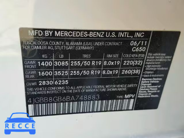 2011 MERCEDES-BENZ ML 350 4MA 4JGBB8GB6BA748883 зображення 9