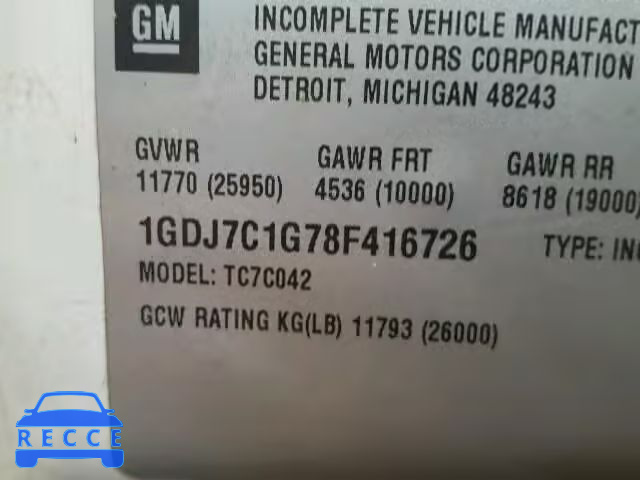 2008 GMC C7500 C7C0 1GDJ7C1G78F416726 image 9