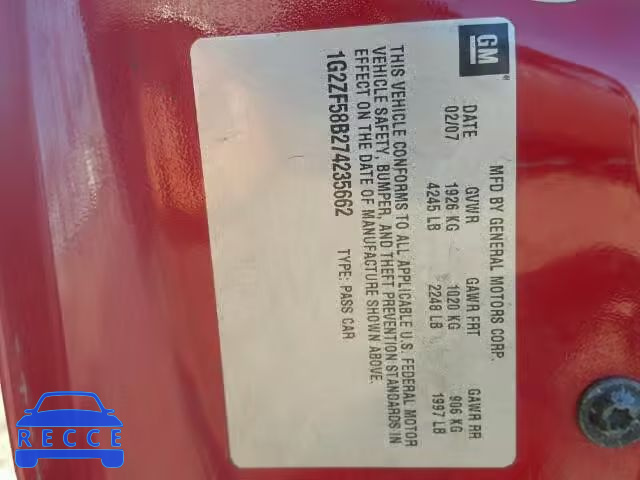 2007 PONTIAC G6 VALUE L 1G2ZF58B274235662 image 9