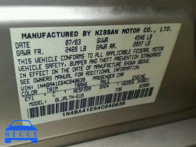 2004 NISSAN MAXIMA SE 1N4BA41E64C840639 Bild 9