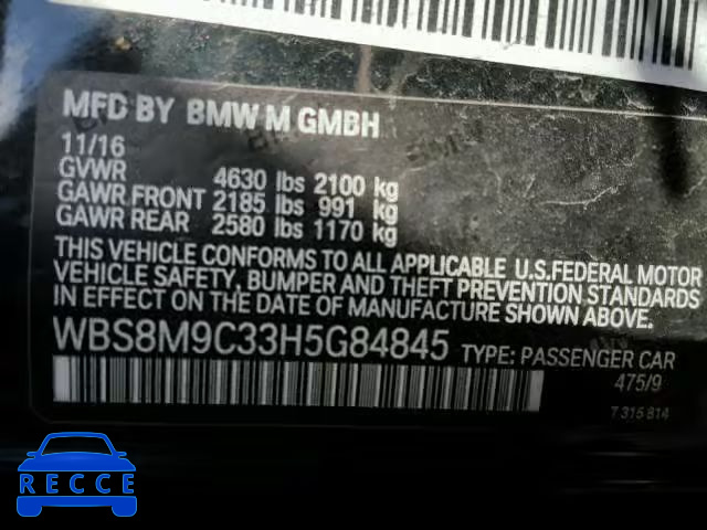 2017 BMW M3 WBS8M9C33H5G84845 зображення 9