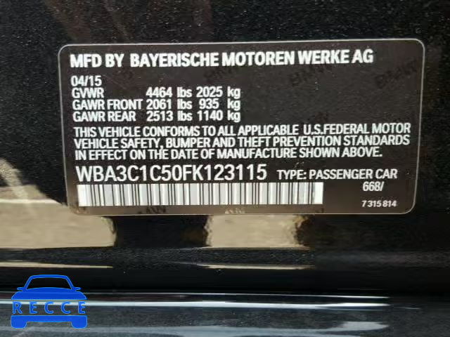 2015 BMW 328 I SULE WBA3C1C50FK123115 зображення 9