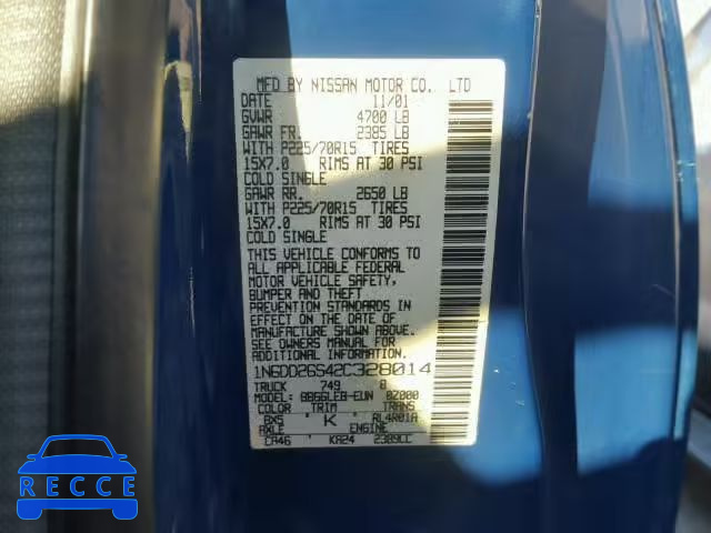 2002 NISSAN FRONTIER K 1N6DD26S42C328014 image 9