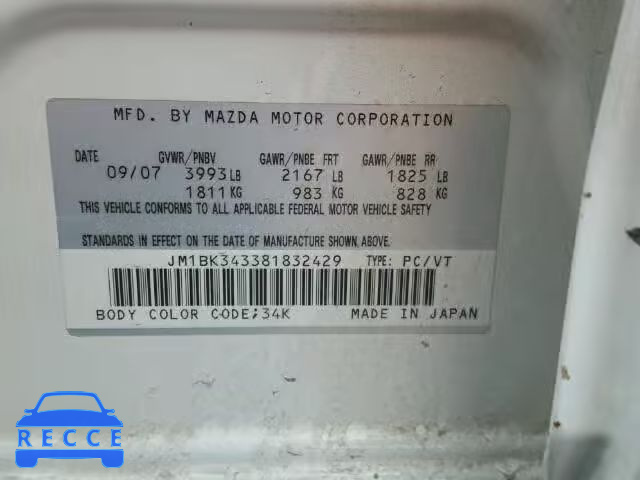 2008 MAZDA 3 HATCHBAC JM1BK343381832429 image 9