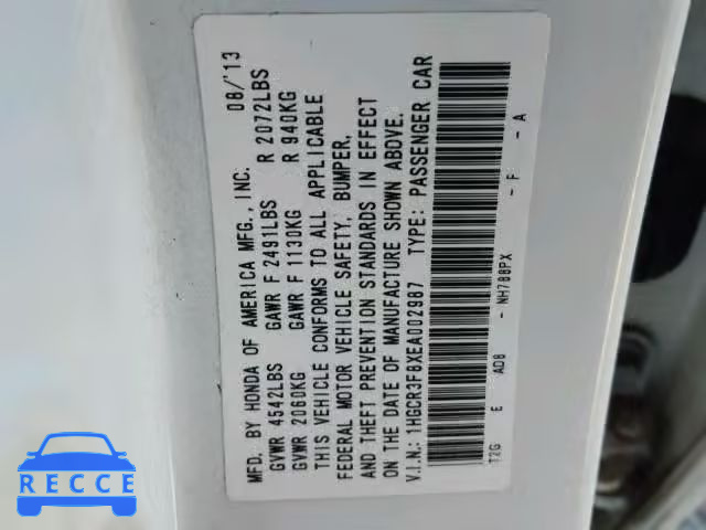 2014 HONDA ACCORD EXL 1HGCR3F8XEA002987 image 9