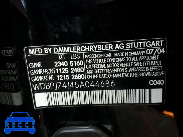 2005 MERCEDES-BENZ CL 55 AMG WDBPJ74J45A044686 image 9