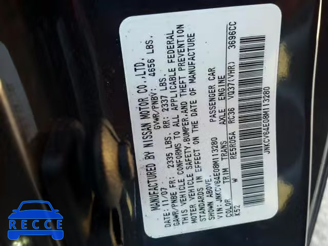 2008 INFINITI G37 BASE JNKCV64E08M113280 image 9