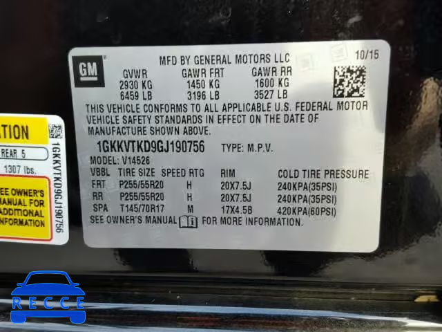 2016 GMC ACADIA DEN 1GKKVTKD9GJ190756 image 9