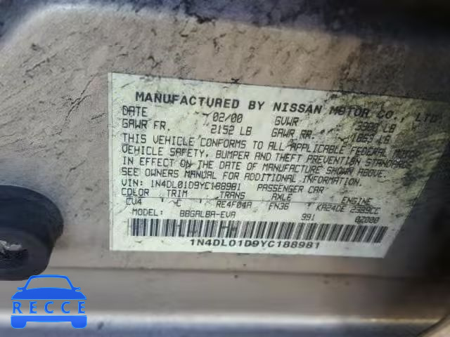 2000 NISSAN ALTIMA XE 1N4DL01D9YC188981 image 9