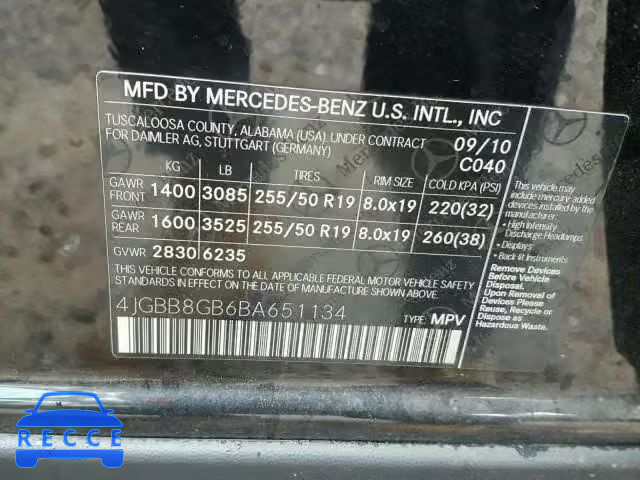 2011 MERCEDES-BENZ ML 350 4MA 4JGBB8GB6BA651134 зображення 9