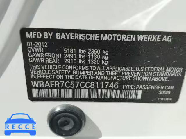 2012 BMW 535 I WBAFR7C57CC811746 зображення 9