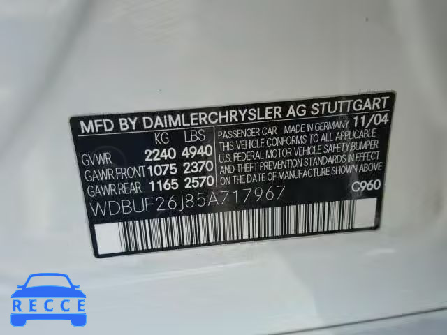 2005 MERCEDES-BENZ E 320 CDI WDBUF26J85A717967 зображення 9