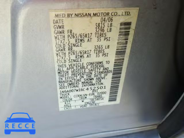 2006 NISSAN FRONTIER C 1N6AD07W16C452501 image 9