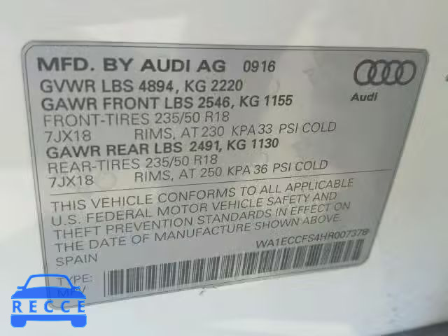 2017 AUDI Q3 PREMIUM WA1ECCFS4HR007378 image 9