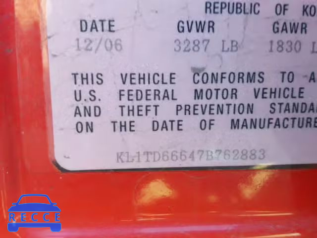 2007 CHEVROLET AVEO BASE KL1TD66647B762883 image 9