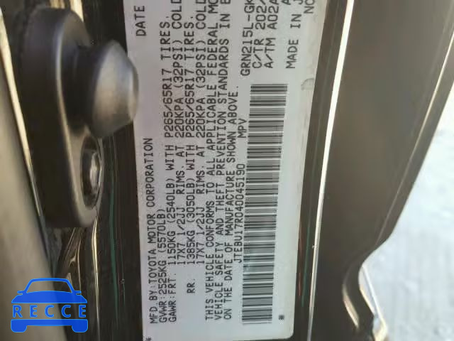 2004 TOYOTA 4RUNNER LI JTEBU17R040045190 image 9