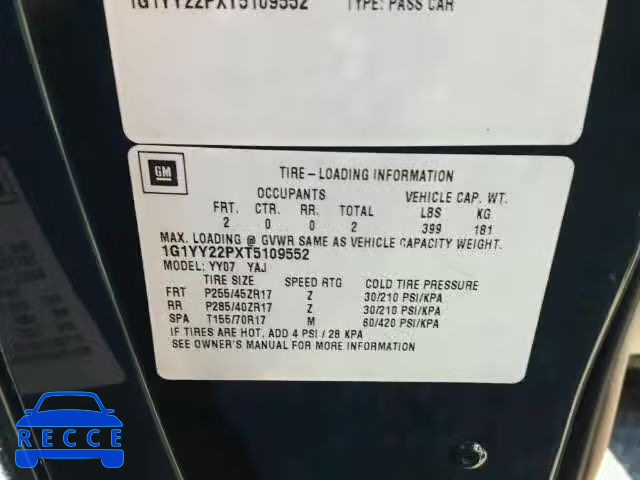 1996 CHEVROLET CORVETTE 1G1YY22PXT5109552 image 9