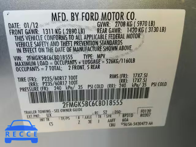 2012 FORD FLEX SE 2FMGK5BC6CBD18555 image 9