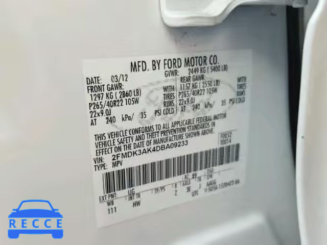 2013 FORD EDGE SPORT 2FMDK3AK4DBA09233 image 9