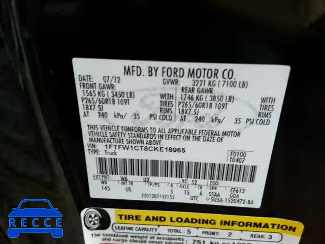 2012 FORD F150 SUPER 1FTFW1CT8CKE18965 image 9